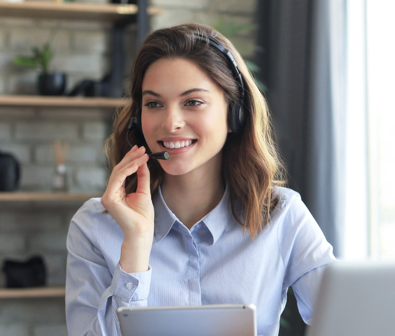 woman smiling headset